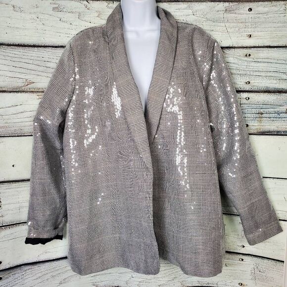 Maurices Women’s Plus 2X Sequin Plaid Open Front Blazer Jacket - Picture 1 of 8